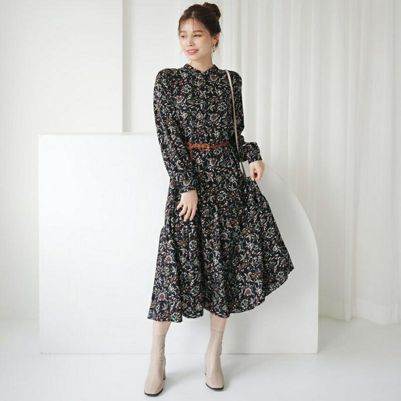 【新作10%OFF】ベルト付フローラルワンピース・全2色・t64249 レディース【ops】【ワンピース ロング ロングワンピー