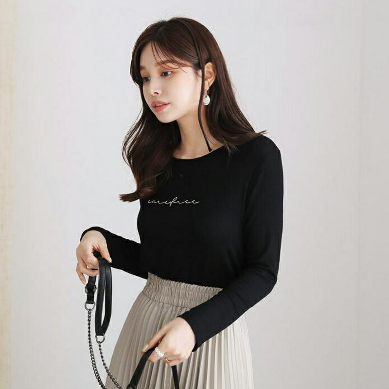【新作10%OFF】ラウンドレタリングTシャツ・全3色・b64237 レディース【tops】【トップス Tシャツ ロンT 長袖 