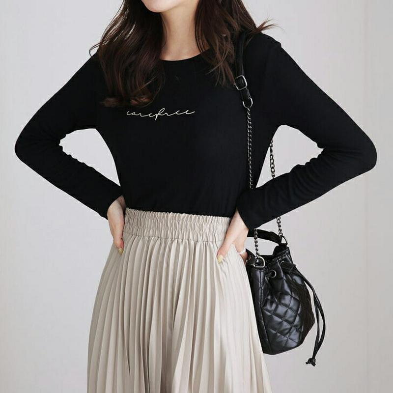 【新作10%OFF】ラウンドレタリングTシャツ・全3色・b64237 レディース【tops】【トップス Tシャツ ロンT 長袖 