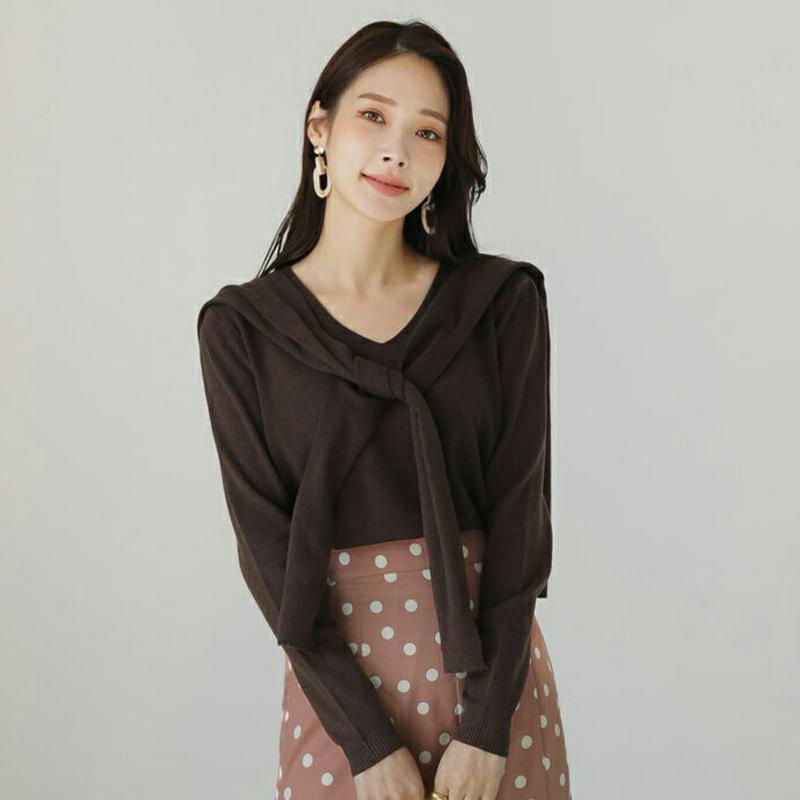 【新作10%OFF】ショール付Vネックニット・全5色・b64246 レディース【tops】【トップス ニット ニットトップス 長