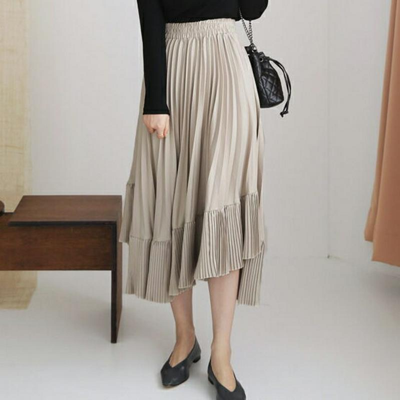 【新作10%OFF】アンバランスプリーツスカート・全4色・t64262 レディース【sk】【スカート ロング ロングスカート プ