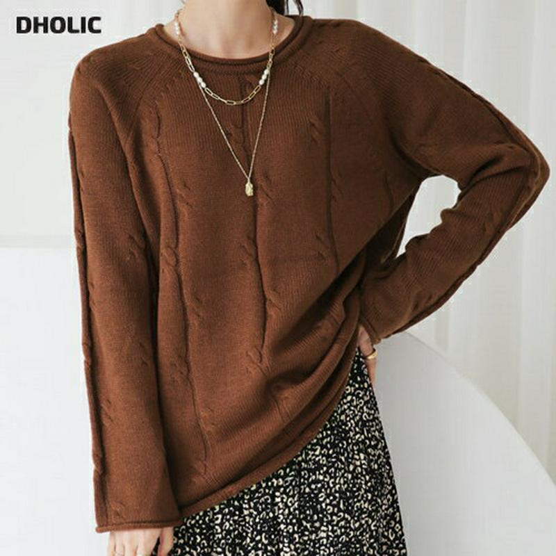 【新作10%OFF】ロールヘムラウンドニット・全4色・b64248 レディース【tops】【トップス ニット ニットトップス 長