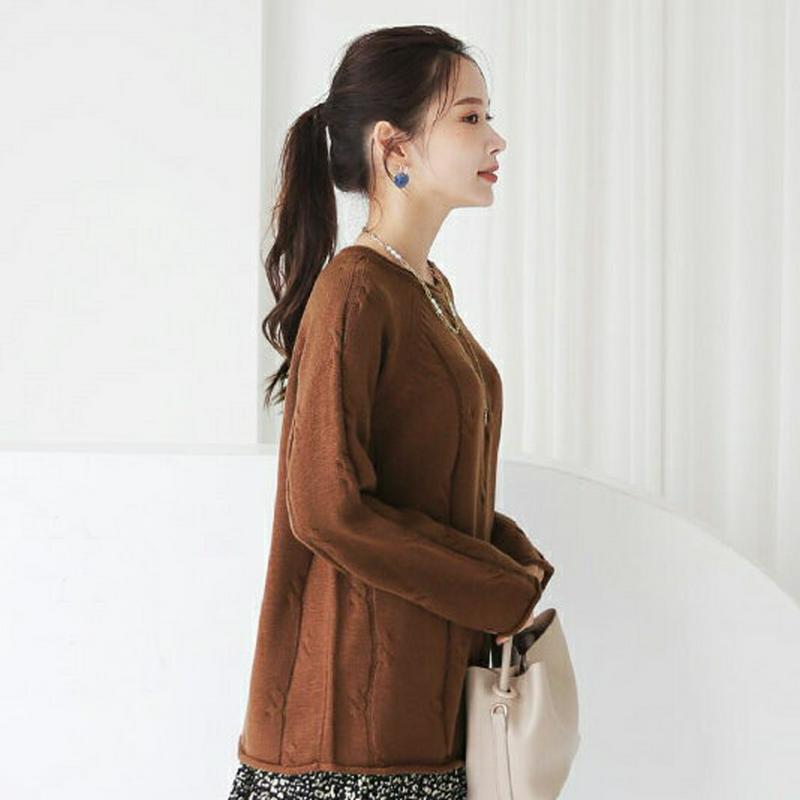【新作10%OFF】ロールヘムラウンドニット・全4色・b64248 レディース【tops】【トップス ニット ニットトップス 長
