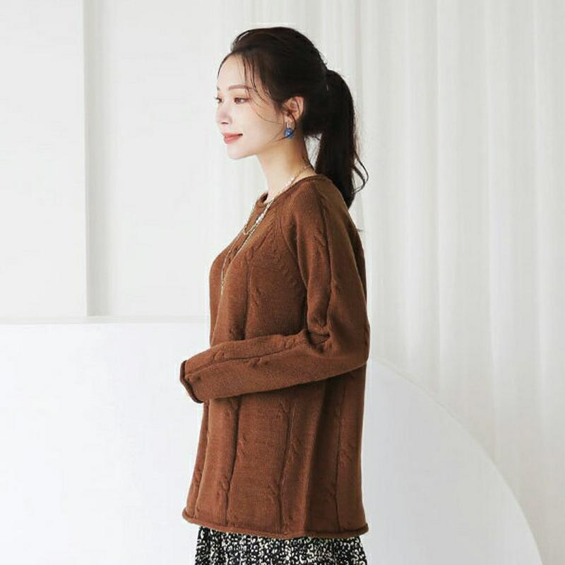 【新作10%OFF】ロールヘムラウンドニット・全4色・b64248 レディース【tops】【トップス ニット ニットトップス 長