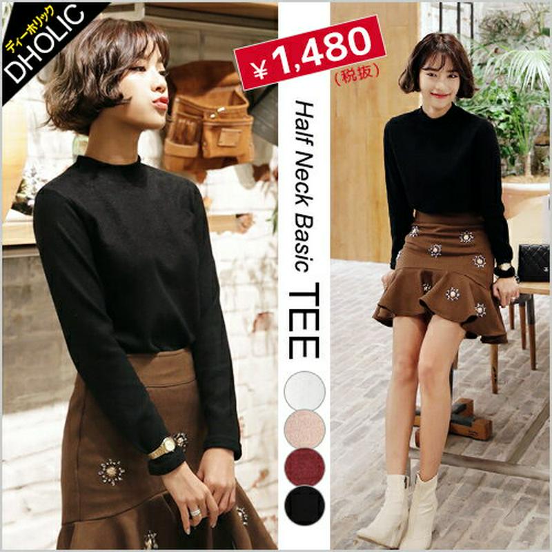 ≪人気商品再入荷≫モックネックTシャツ・全4色 b46798 レディース【tops】 トップス Tしゃつ カットソー ハーフネック 無地 すりむ 細身 ベーシック