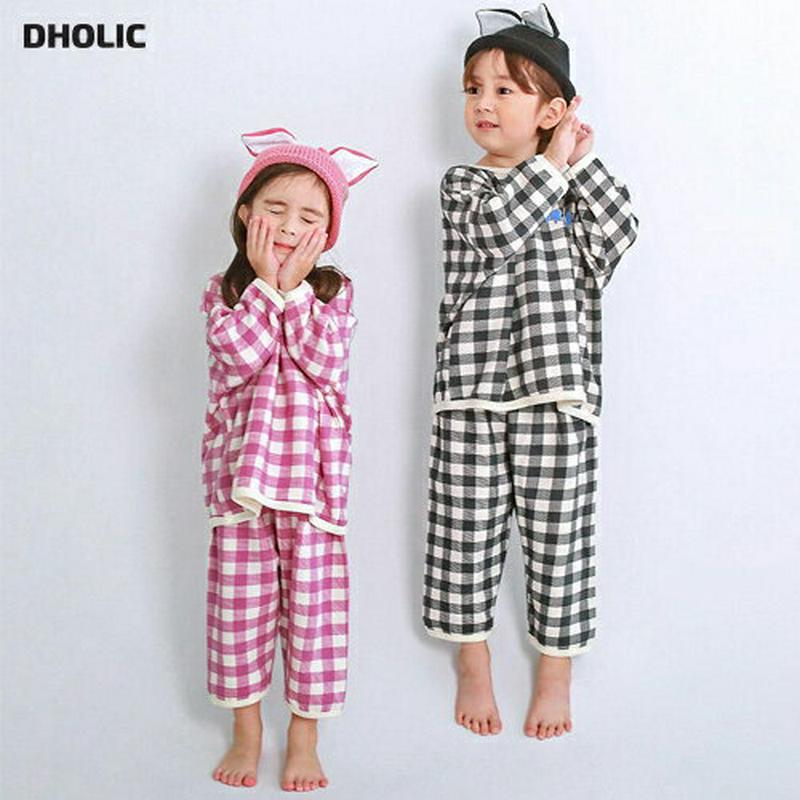 ロゴチェックTシャツ&パンツSET・p007554 キッズ【3~8才】【uw】【パジャマ ルームウェア 部屋着 トップス 長袖 Tシャツ ロゴ パンツ ズボン ボトムス チェック柄　ギンガムチェック 女の子 男の子 韓国 韓国子供服 こども 子供服 こども服】【KIDS】