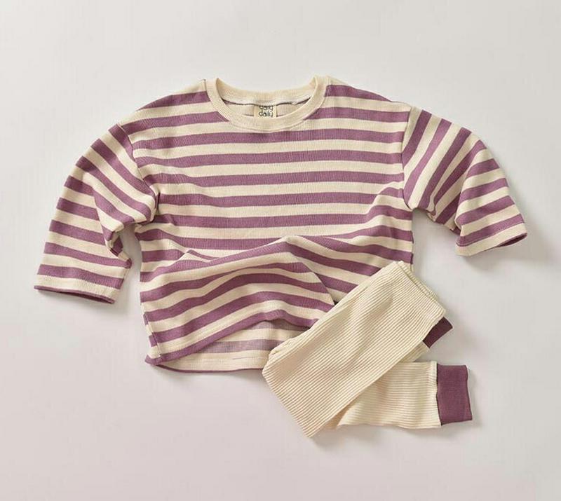 【只今15%OFF】ボーダーTシャツ&リブレギンスSET・u07304 キッズ【3~8才】【set】【セットアップ セット se