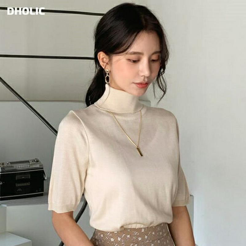 【只今10%OFF】半袖タートルネックニット・全4色・b55910 レディース【tops】【韓国 ファッション トップス ニット