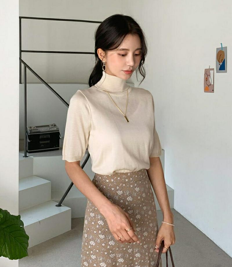 【只今10%OFF】半袖タートルネックニット・全4色・b55910 レディース【tops】【韓国 ファッション トップス ニット