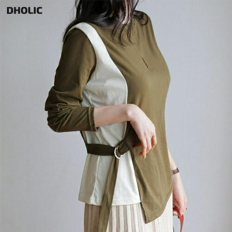 【新作10%OFF】サイドベルトコントラストTシャツ・全3色・b64292 レディース【tops】【韓国 ファッション トップス