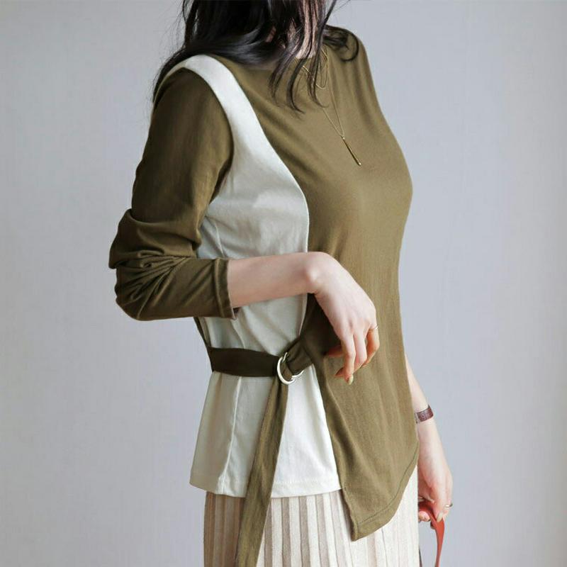 【新作10%OFF】サイドベルトコントラストTシャツ・全3色・b64292 レディース【tops】【韓国 ファッション トップス
