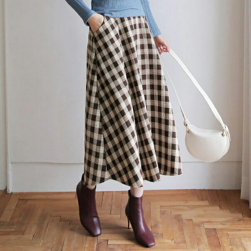 【新作10%OFF】チェックフレアスカート・全3色・b64359 レディース【sk】【韓国 ファッション ボトムス スカート ロ