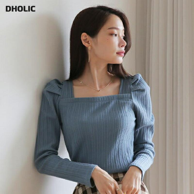 【新作10%OFF】リブスクエアネックパフTシャツ・全3色・t64349 レディース【tops】【韓国 ファッション トップス 
