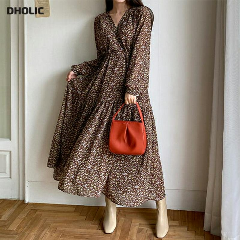 【新作10%OFF】リボン花柄ワンピース・全2色・b64294 レディース【ops】【韓国 ファッション ワンピース ロングワン