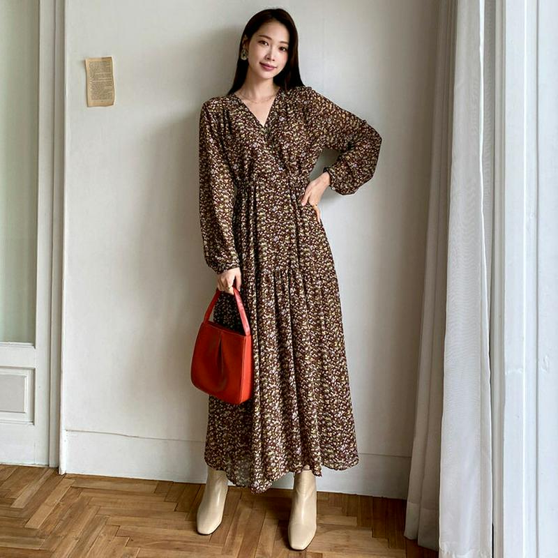 【新作10%OFF】リボン花柄ワンピース・全2色・b64294 レディース【ops】【韓国 ファッション ワンピース ロングワン