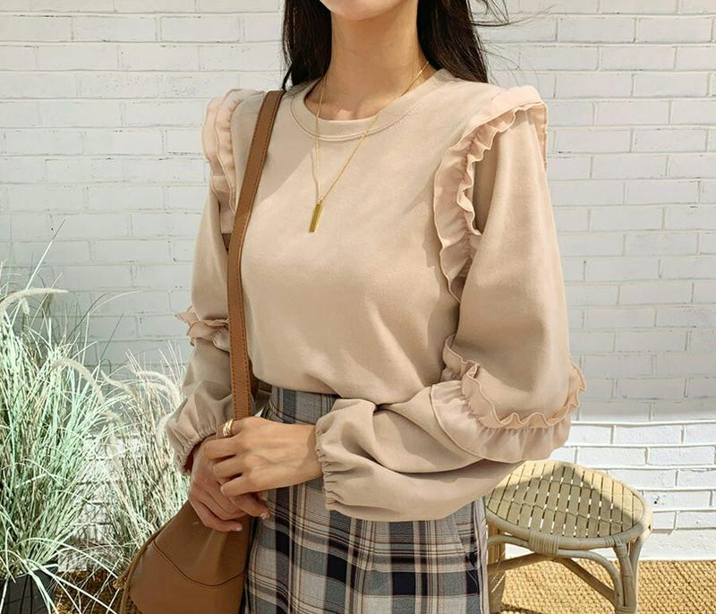 【新作10%OFF】スリーブフリルスウェット・全3色・b55871 レディース【tops】【韓国 ファッション トップス スウェ