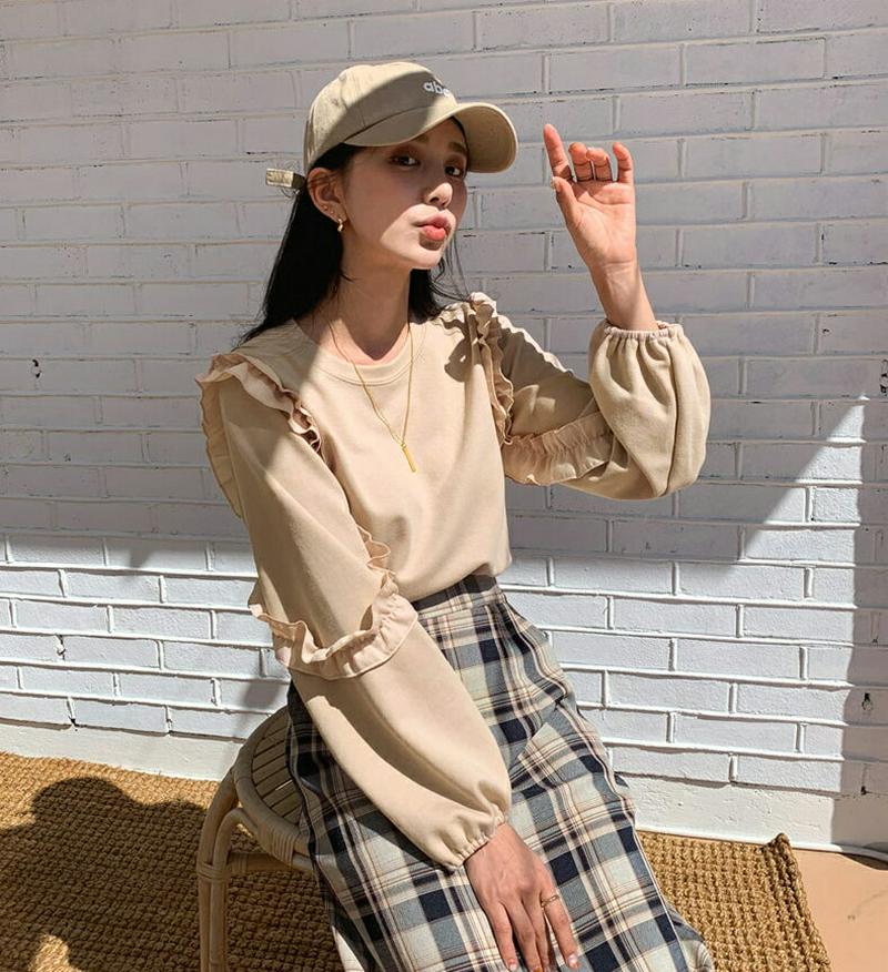 【新作10%OFF】スリーブフリルスウェット・全3色・b55871 レディース【tops】【韓国 ファッション トップス スウェ