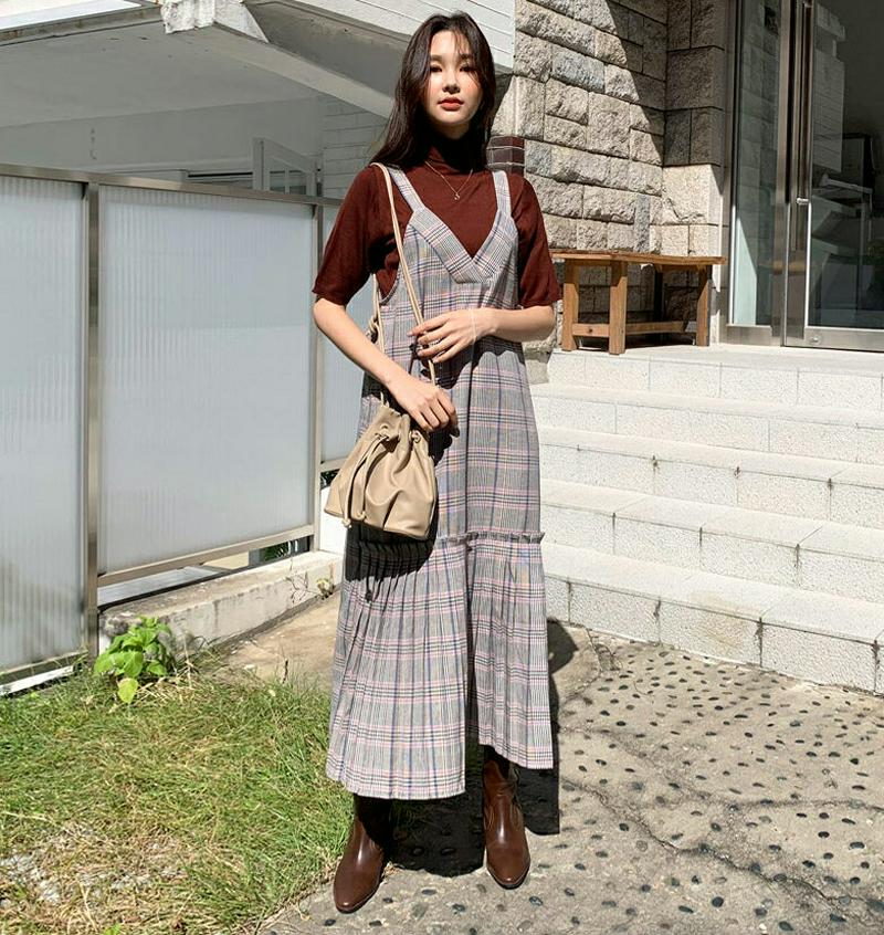 【新作10%OFF】プリーツヘムチェックワンピース・全3色・t55915 レディース【ops】【韓国 ファッション ワンピース 