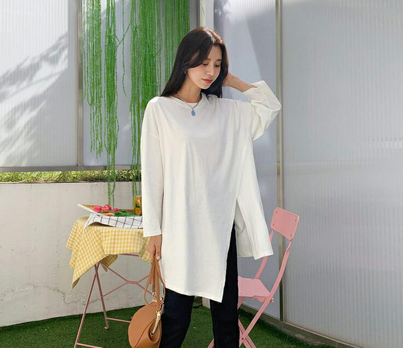 【新作10%OFF】サイドスリットTシャツ・全3色・b55932 レディース【tops】【韓国 ファッション トップス Tシャツ