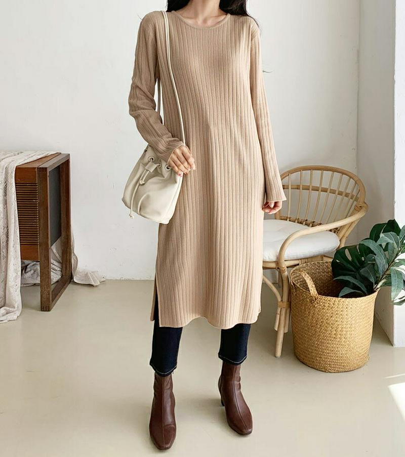 【新作10%OFF】ラウンドリブニットワンピース・全5色・b55884 レディース【ops】【韓国 ファッション ワンピース ロ