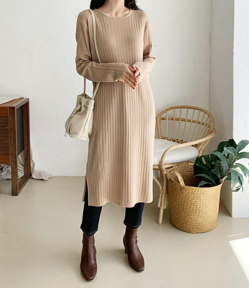 【新作10%OFF】ラウンドリブニットワンピース・全5色・b55884 レディース【ops】【韓国 ファッション ワンピース ロ