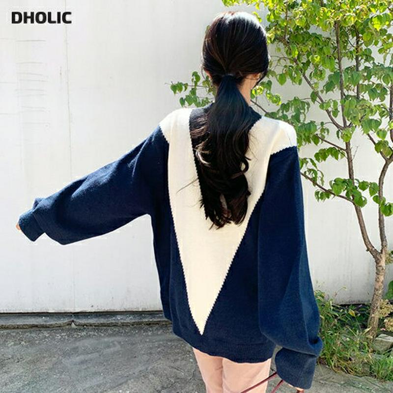 【新作10%OFF】V配色ルーズニット・全2色・b55878 レディース【tops】【韓国 ファッション トップス ニット ニッ