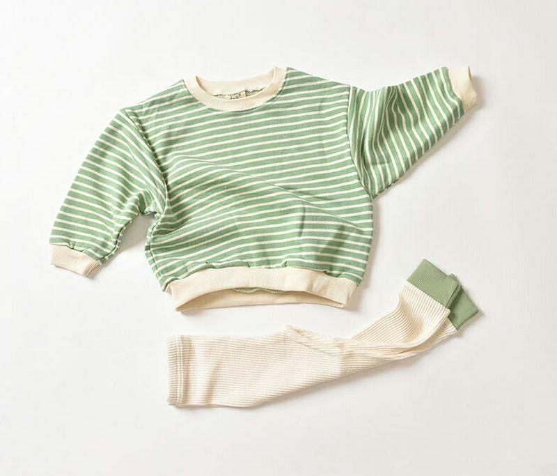 【新作10%OFF】ボーダースウェット&リブレギンスSET・u07316 キッズ【3~8才】【set】【セットアップ setup