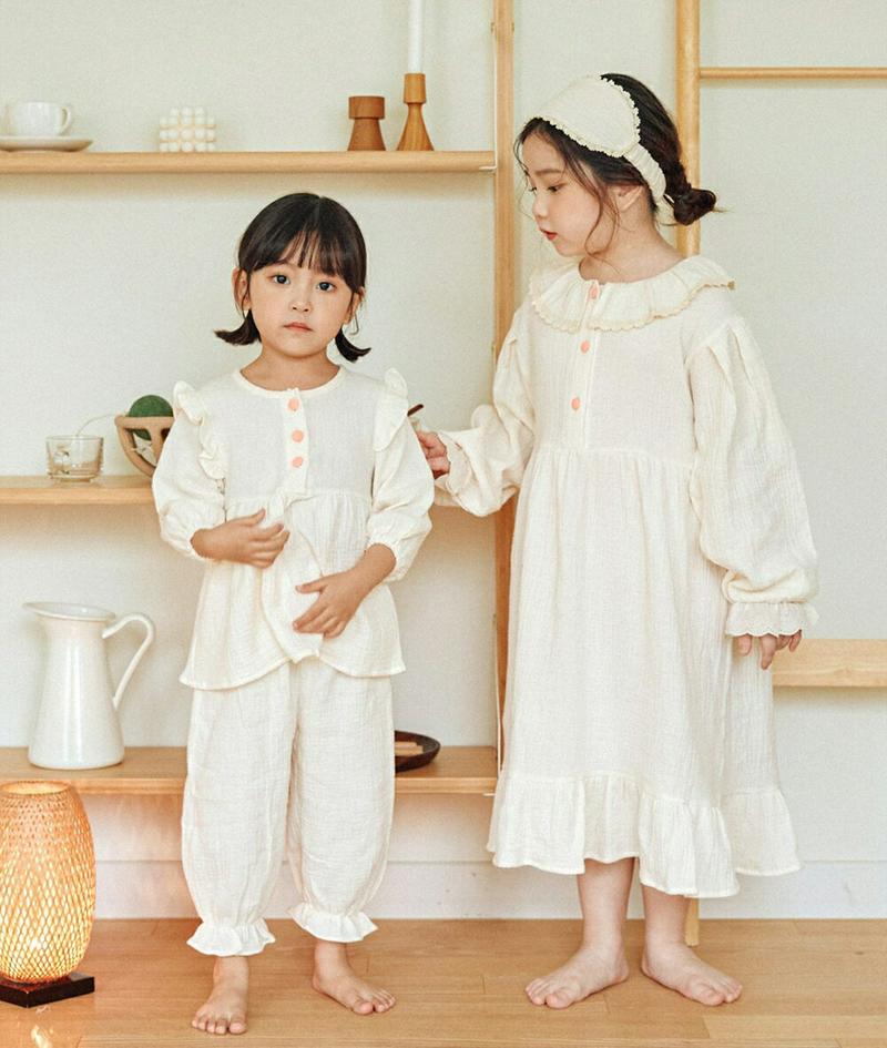 【新作10%OFF】ハーフボタンフリルルームウェアSET・u06431 キッズ【3~8才】【uw】【ルームウェア 部屋着 パジャ