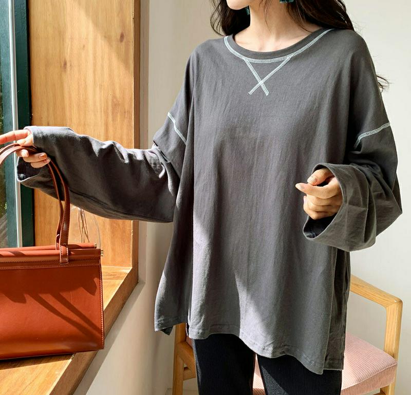 【新作10%OFF】ルーズステッチTシャツ・全6色・t56962 レディース【tops】【韓国 ファッション トップス Tシャツ