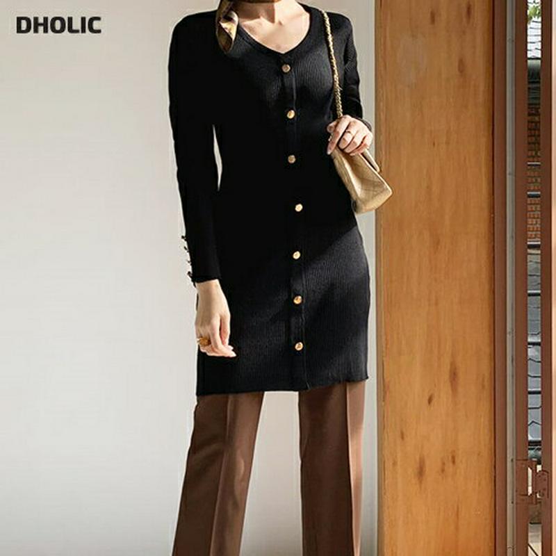 【新作10%OFF】ボタンパフニットワンピース・全2色・t56989 レディース【ops】【韓国 ファッション ワンピース ニッ