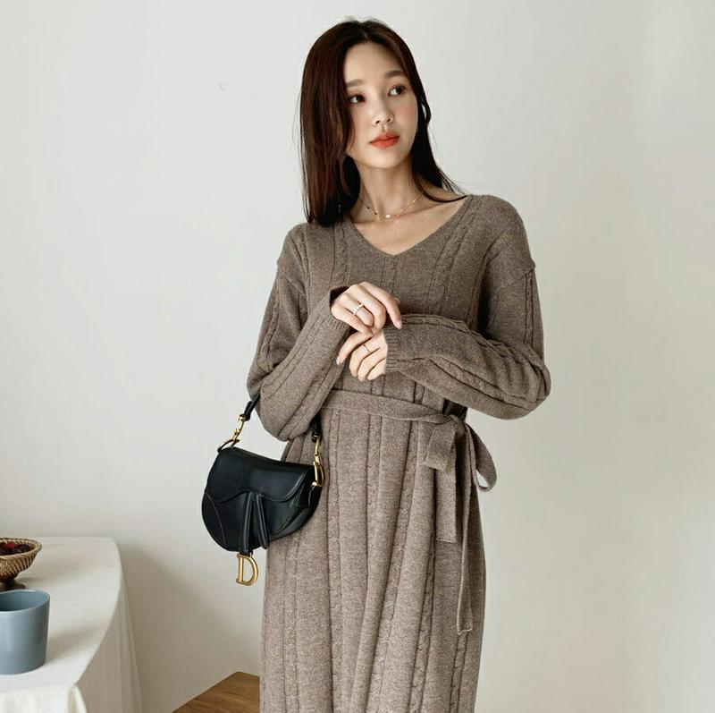 【新作10%OFF】ストラップ付ツイストニットワンピース・全3色・t56991 レディース【ops】【韓国 ファッション ワンピ