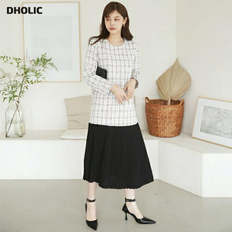 【新作10%OFF】ツイードプリーツヘムワンピース・全2色・t64315 レディース【ops】【韓国 ファッション ワンピース 