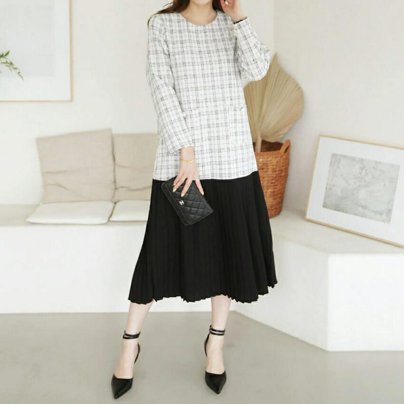 【新作10%OFF】ツイードプリーツヘムワンピース・全2色・t64315 レディース【ops】【韓国 ファッション ワンピース 