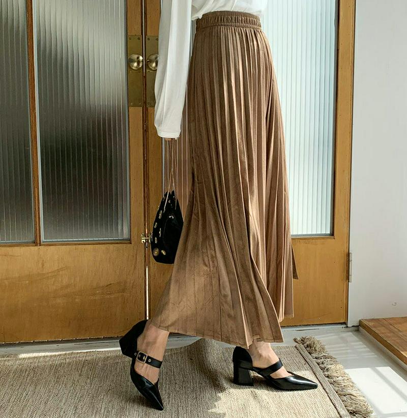【新作10%OFF】スエード調プリーツスカート・全3色・t56966 レディース【sk】【韓国 ファッション ボトムス スカート