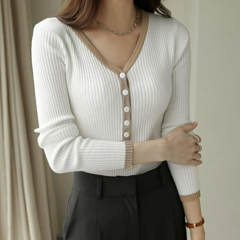 【新作10%OFF】配色リブボタンニット・全3色・b64304 レディース【tops】【韓国 ファッション トップス ニット ニ