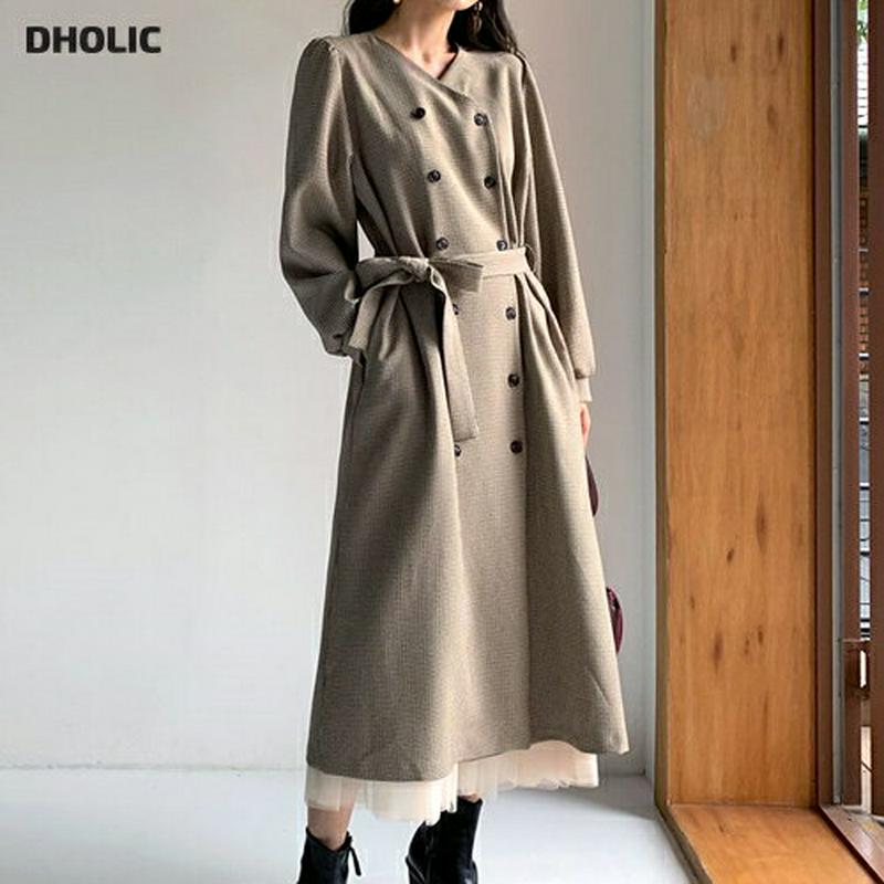 【新作10%OFF】ストラップ付チェックダブルボタンワンピース・全2色・t56990 レディース【ops】【韓国 ファッション 