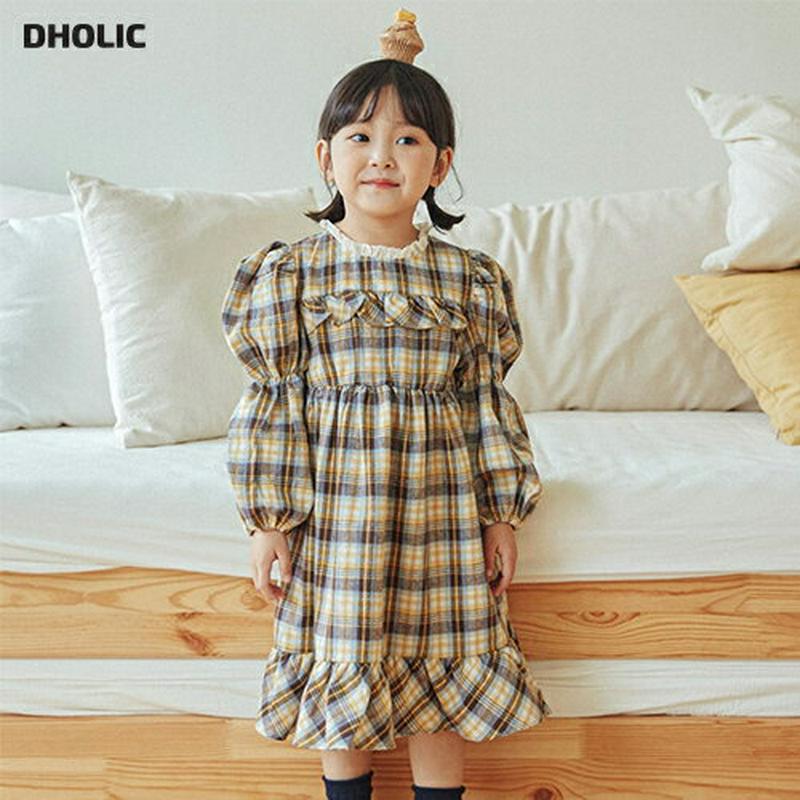 【新作10%OFF】レースネックフリルチェックワンピース・u06474 キッズ【3~8才】【ops】【ワンピース ミディ丈 ミデ