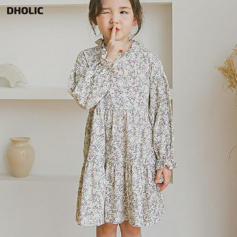 【新作10%OFF】フリル花柄ワンピース(ベージュ)・p006019 キッズ【3~8才】【ops】【ワンピース ミディ丈 ミディ