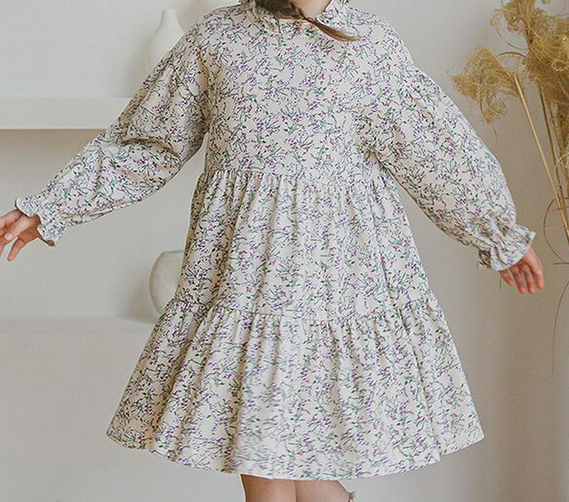 【新作10%OFF】フリル花柄ワンピース(ベージュ)・p006019 キッズ【3~8才】【ops】【ワンピース ミディ丈 ミディ