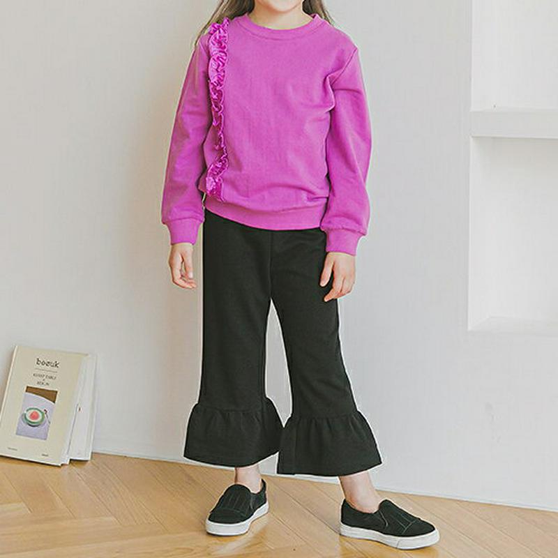 フリルラインスウェット&パンツSET(パープル)・p006354 キッズ【3~8才】【set】【セット set 上下 トップス スウェット トレーナー 長袖 フリル パンツ ズボン 女の子 春 秋 冬 韓国 韓国子供服 子供 こども 子供服 こども服】【KIDS】