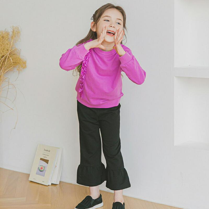 フリルラインスウェット&パンツSET(パープル)・p006354 キッズ【3~8才】【set】【セット set 上下 トップス スウェット トレーナー 長袖 フリル パンツ ズボン 女の子 春 秋 冬 韓国 韓国子供服 子供 こども 子供服 こども服】【KIDS】