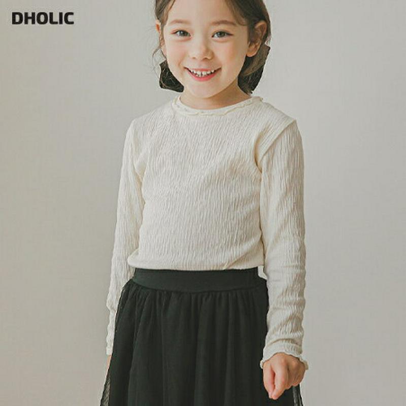 リンクルウェーブTシャツ・p006357 キッズ【3~8才】【tops】【トップス Tシャツ 長袖 リンクル ウェーブ 単色 シンプル 大人 フェミニン 春 秋 女の子 韓国 韓国子供服 子供 こども 子供服 こども服】【KIDS】