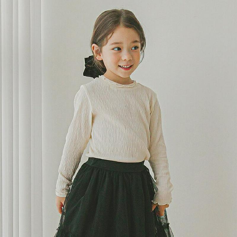 リンクルウェーブTシャツ・p006357 キッズ【3~8才】【tops】【トップス Tシャツ 長袖 リンクル ウェーブ 単色 シンプル 大人 フェミニン 春 秋 女の子 韓国 韓国子供服 子供 こども 子供服 こども服】【KIDS】