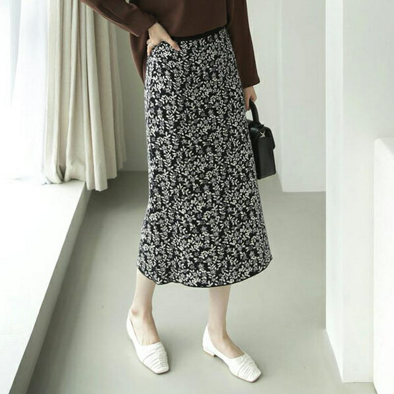 【新作10%OFF】花柄ニットスカート・全2色・b64331 レディース【sk】【韓国 ファッション ボトムス スカート ロング