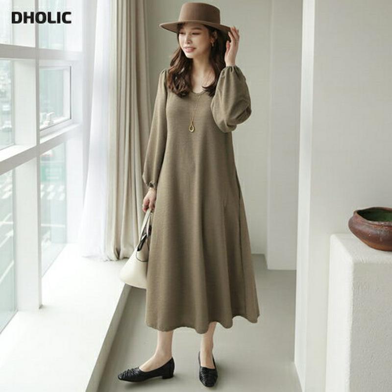 【新作10%OFF】Uネックパフワンピース・全2色・b64317 レディース【ops】【韓国 ファッション ワンピース ロングワ