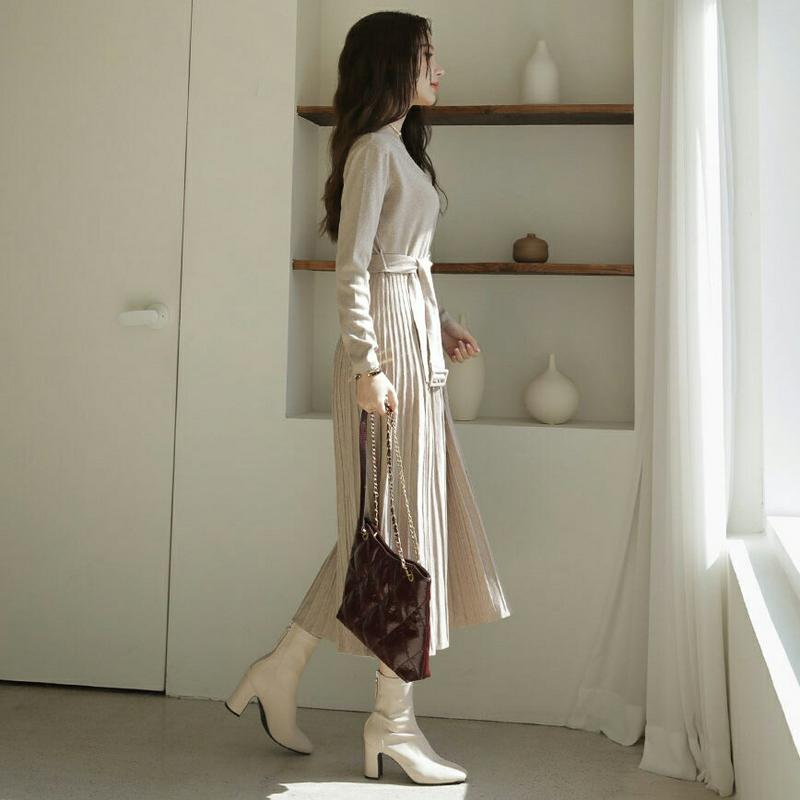 ベルト付ボタンニットワンピース・全2色・t64392 レディース【ops】【韓国 ファッション ワンピース ロングワンピース ニ