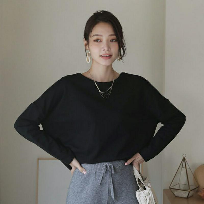 バッククロスTシャツ・全3色・b64387 レディース【tops】【韓国 ファッション トップス Tシャツ 長袖 ドロップショル