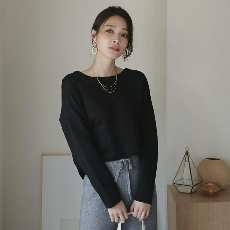 バッククロスTシャツ・全3色・b64387 レディース【tops】【韓国 ファッション トップス Tシャツ 長袖 ドロップショル