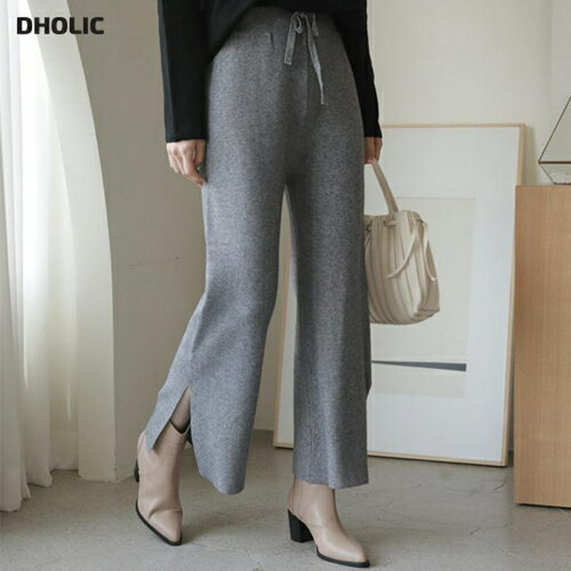 スリットニットパンツ・全3色・b64402 レディース【pt】【韓国 ファッション ボトムス ズボン パンツ ロングパンツ ニッ