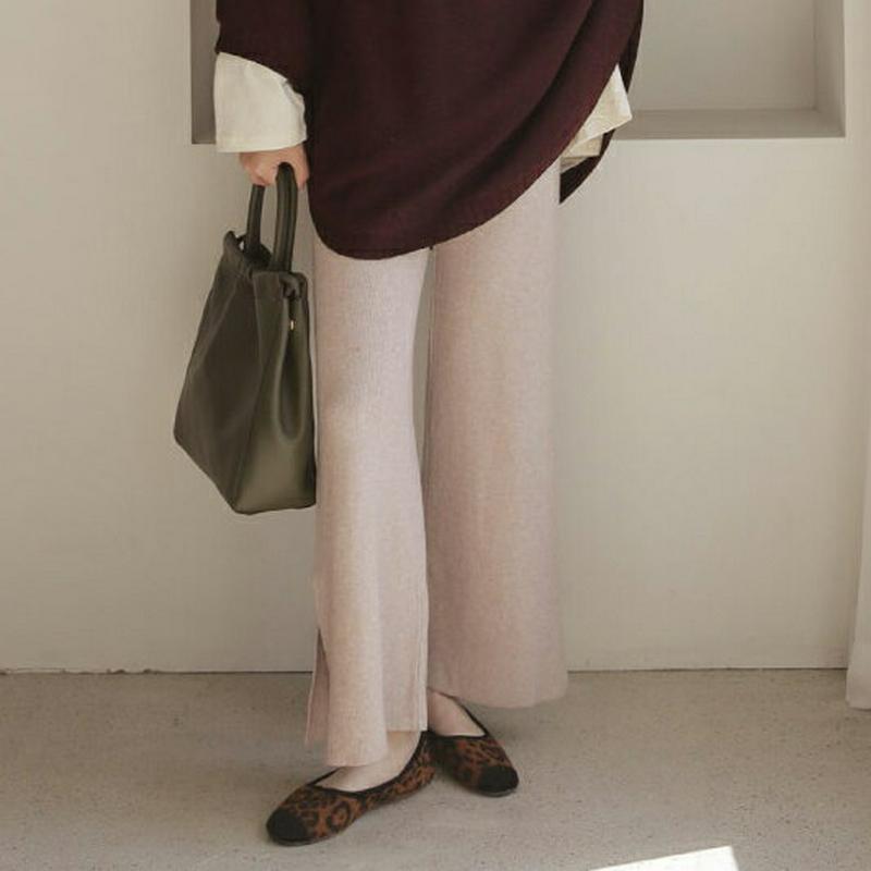 スリットニットパンツ・全3色・b64402 レディース【pt】【韓国 ファッション ボトムス ズボン パンツ ロングパンツ ニッ